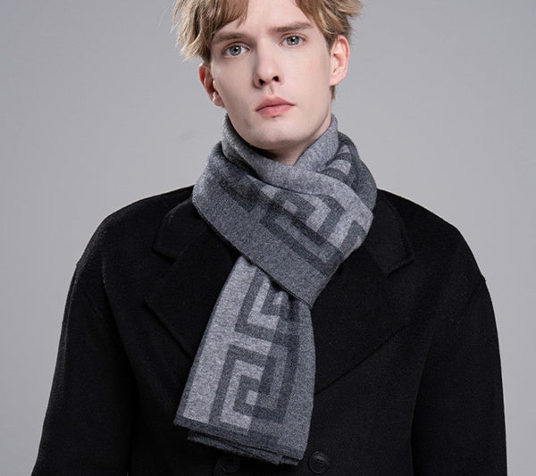 Gray Thick Wool Scarf, Black Business Formal Men Scarf Styles, Wool Scarf for Gentleman, Men's Winter Scarf, Casual Scarf Men, Men's Wool Scarf Winter, Red Fashion Scarf-HomePaintingDecor