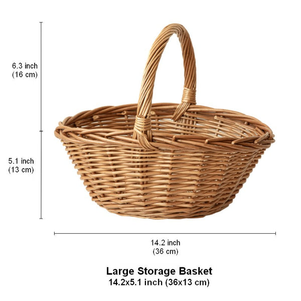 Large Picnic Food Basket with Handle, Lovely Willow Weaving Baskets for Vegetable, Natural Hand-woven Wicker Storage Basket, Natural Fruit Basket, Kitchen Storage Baskets-HomePaintingDecor