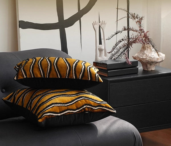 Golden Contemporary Pillows, Abstract Decorative Throw Pillows, Square Modern Throw Pillows for Couch, Large Simple Throw Pillow for Interior Design-HomePaintingDecor