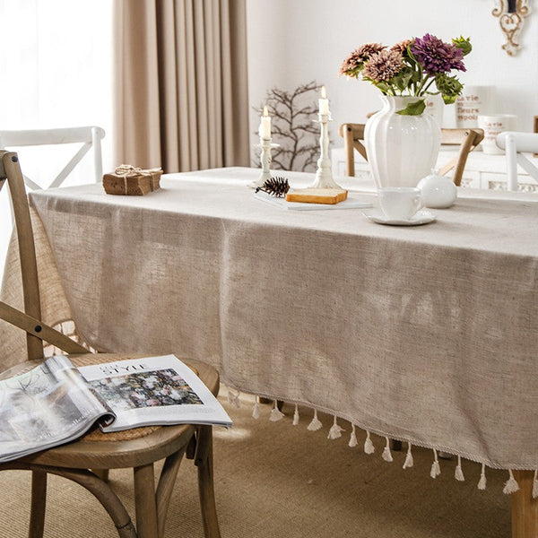 Simple Linen Rectangle Table Cover for Dining Room Table, Large Brown Tablecloth for Home Decoration, Modern Table Cloth, Square Tablecloth for Round Table-HomePaintingDecor