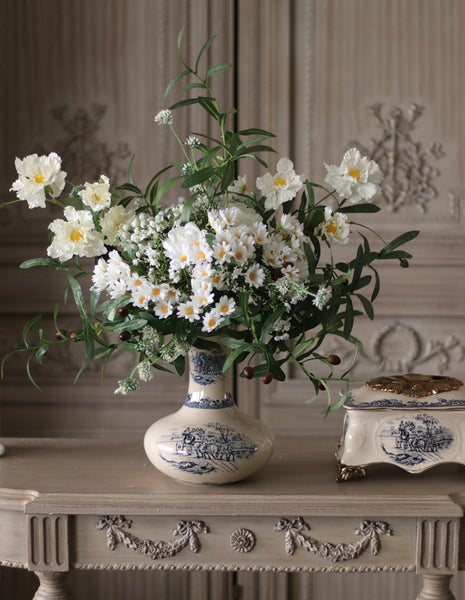 Real Touch Artificial Floral for Living Room, Large Bunch of Daisy and Rose Branch, Beautiful Spring Flower Arrangement for Home Decoration, Table Centerpiece-HomePaintingDecor