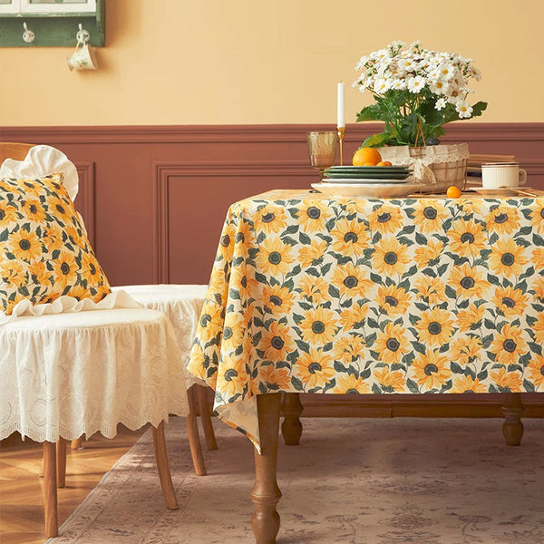 Modern Rectangle Tablecloth for Dining Room Table, Yellow Sunflower Pattern Farmhouse Table Cloth, Square Tablecloth for Round Table-HomePaintingDecor