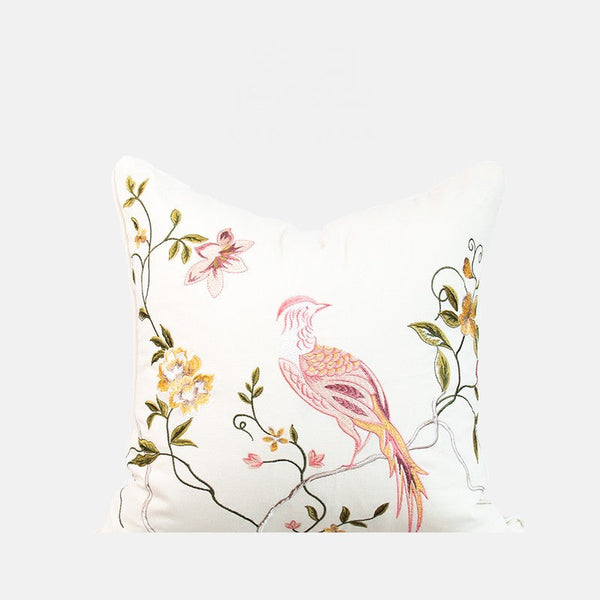 Embroidered Floral Bird Pattern Pillow Covers, Living Room Decorative Pillows, Modern Decorative Cushions, Decorative Pillows for Bed, Decorative Pillow Arrangement Ideas for Interior Design-HomePaintingDecor