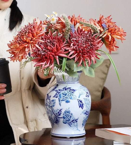 Porcelain Flower Vases, Centerpiece Ceramic Bouquet Vases, Handmade Flower Vase, Vintage Flower Vases on Dining Table-HomePaintingDecor