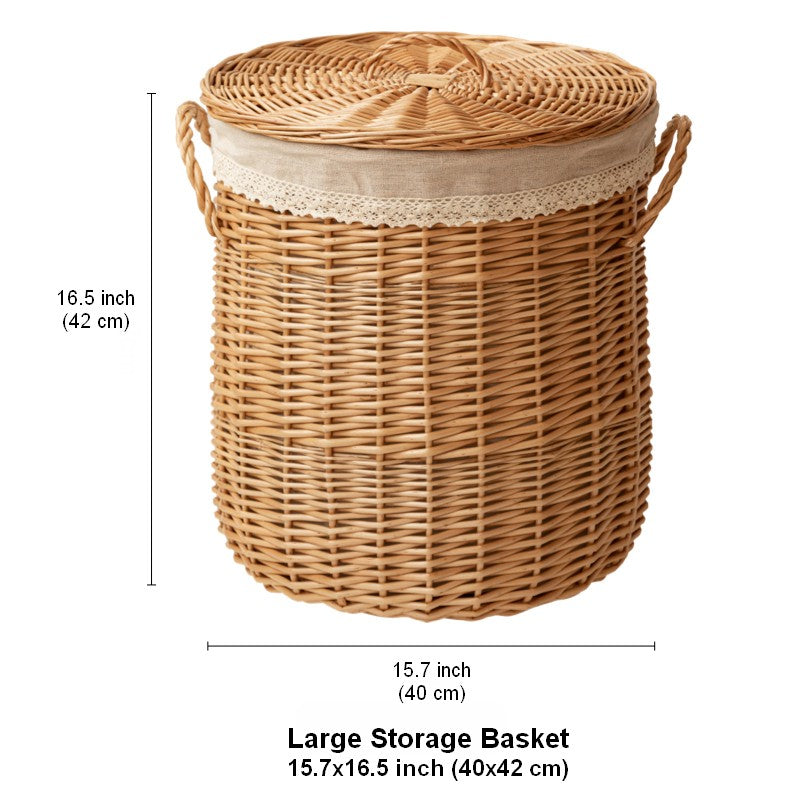 Hand-woven Wicker Storage Basket for Clothes, Large Round Storage Basket for Clothes, Willow Weaving Baskets for Clothes, Extra Large Kitchen Storage Baskets-HomePaintingDecor