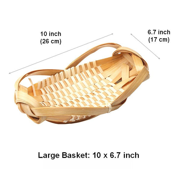 Natural Hand-woven Bamboo Basket, Lovely Cute Picnic Food Basket, Bamboo Basket for Food, Natural Fruit Basket Kitchen Storage Baskets-HomePaintingDecor