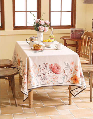 Spring Flower Rustic Table Cover, Rectangle Tablecloth for Dining Table, Extra Large Modern Tablecloth, Square Linen Tablecloth for Coffee Table-HomePaintingDecor