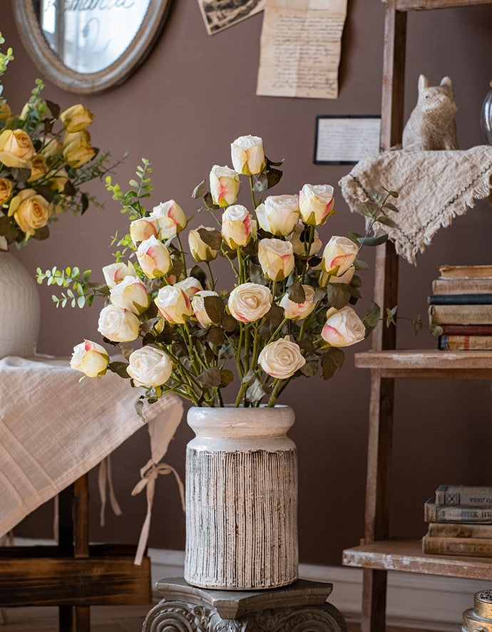 Creative Flower Arrangement Ideas for Home Decoration, Wedding Flowers, White Rose Flowers, Artificial Rose Floral for Dining Room Table, Bedroom Flower Arrangement Ideas, Botany Plants-HomePaintingDecor