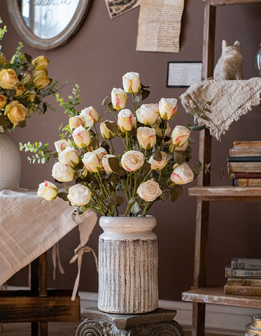 Creative Flower Arrangement Ideas for Home Decoration, Wedding Flowers, White Rose Flowers, Artificial Rose Floral for Dining Room Table, Bedroom Flower Arrangement Ideas, Botany Plants-HomePaintingDecor