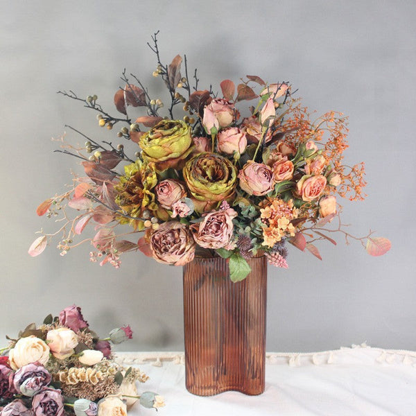 Beautiful Peony Rose Flowers Arrangement Interior Design, Large Faux Silk Floral Bouquet, Modern Artificial Floral Arrangement for Bedroom-HomePaintingDecor
