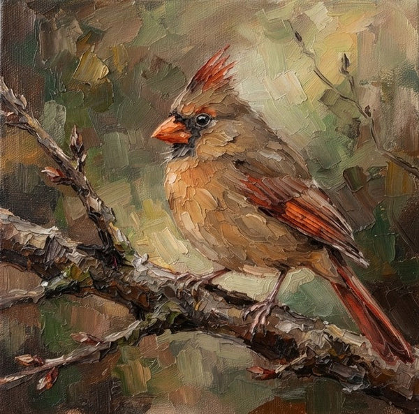 Miniature Wall Art, Northern Cardinal Bird Painting, Hand Painted Canvas Art, Small Art on Canvas, Original Oil Paintings