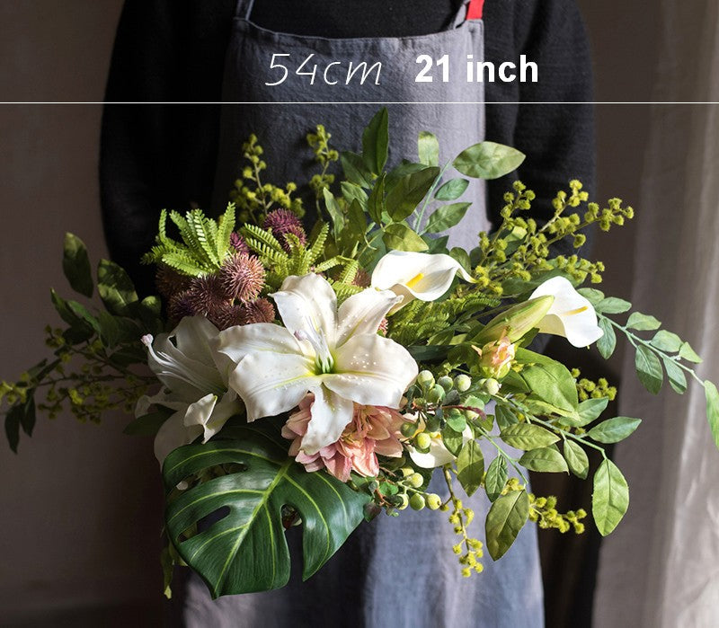 Calla Lily, Monstera Leaf, Globe Amaranth, Dahlia Flower, Botany Plants, Spring Flower Arrangement for Bedroom, Beautiful Modern Flower Arrangement Ideas for Home Decoration-HomePaintingDecor