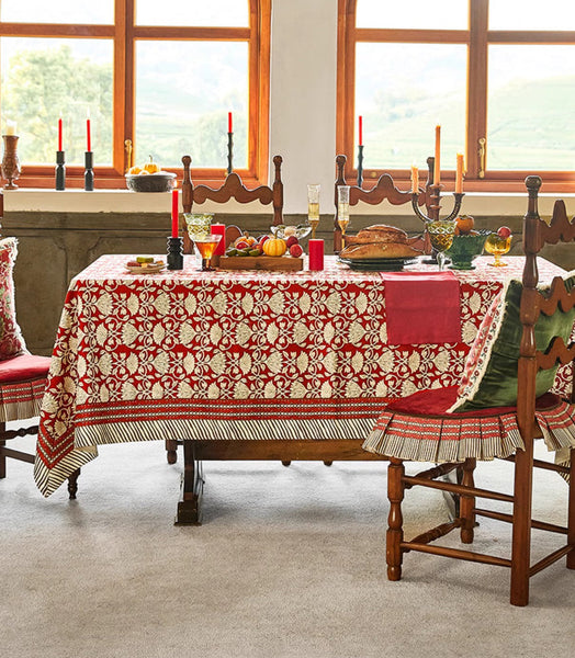 Extra Large Modern Rectangle Tablecloth for Round Table, Red Flower Pattern Table Covers for Dining Table, Red Table Cloth for Oval Table-HomePaintingDecor