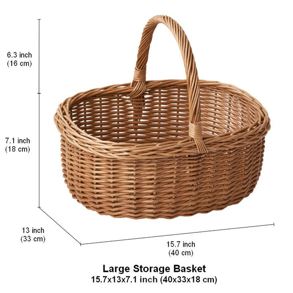 Lovely Willow Weaving Baskets for Vegetable, Large Picnic Food Basket with Handle, Natural Hand-woven Wicker Storage Basket, Natural Fruit Basket, Kitchen Storage Baskets-HomePaintingDecor