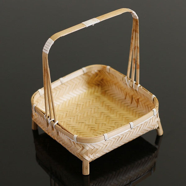 Lovely Cute Picnic Hand basket, Hand-woven Basket with Handle, Bamboo Basket for Food, Natural Fruit Basket, Kitchen Storage Baskets-HomePaintingDecor