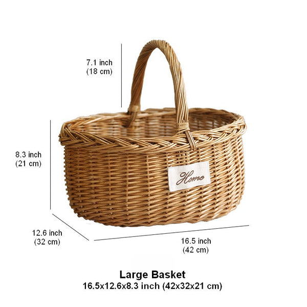 Hand-woven Wicker Storage Basket, Large Picnic Food Basket with Handle, Willow Weaving Baskets for Vegetable, Natural Fruit Basket, Kitchen Storage Baskets-HomePaintingDecor
