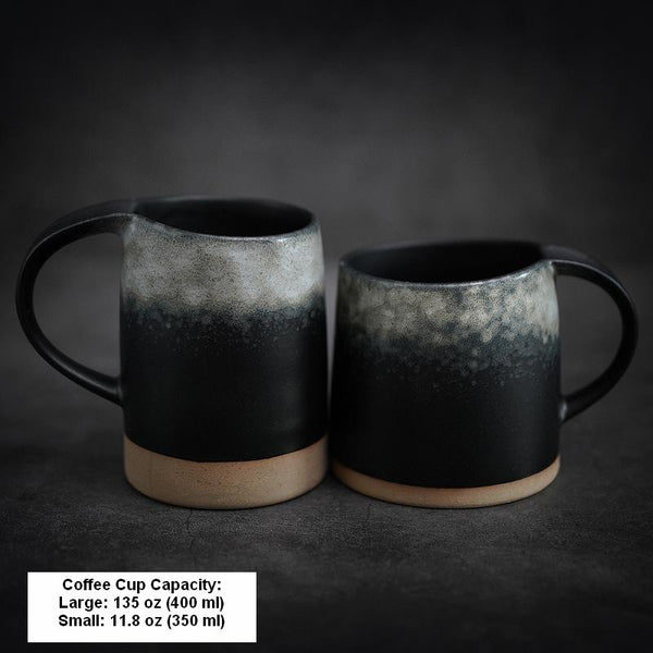 Black Pottery Coffee Cup, Ceramic Coffee Mug, Latte Coffee Cup, Handmade Coffee Cup, Large Tea Cup-HomePaintingDecor
