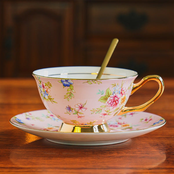 Creative Porcelain Tea Cup and Saucer Set, Elegant Ceramic Coffee Cup with Saucer, Floral Porcelain Tea Cup and Saucer, Afternoon British Tea Cups-HomePaintingDecor