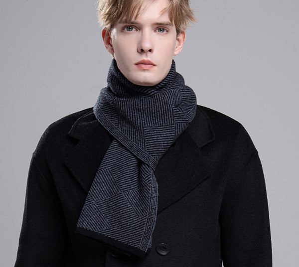 Formal Men Scarf Styles, Black Gray Fashion Scarf, Thick Wool Scarf, Business Wool Scarf for Gentleman, Men's Winter Scarf, Red Casual Scarf Men, Men's Wool Scarf Winter-HomePaintingDecor