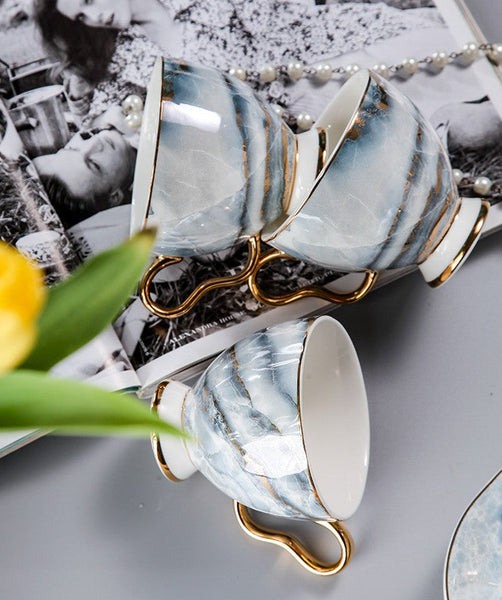 Elegant Ceramic Coffee Cups, 6.8 oz Tea Cup and Saucer in Gift Box as Birthday Gift, Beautiful British Tea Cups, Royal Porcelain Tea Cup Set-HomePaintingDecor