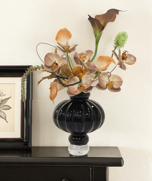 Black Glaze Vase, Contemporary Vases for Modern Home Decor, Black Glass Bud Vases, Handmade Liuli Vases, Centerpiece Vases on Table-HomePaintingDecor
