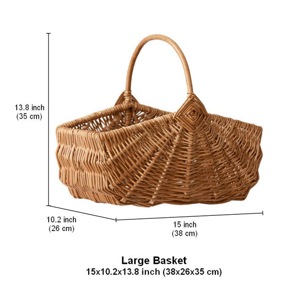 Large Picnic Food Basket with Handle, Natural Hand-woven Wicker Storage Basket, Lovely Willow Weaving Baskets for Vegetable, Natural Fruit Basket, Kitchen Storage Baskets-HomePaintingDecor