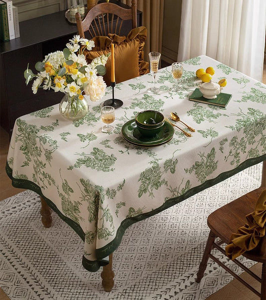 Chenille Flower Tablecloth for Dining Table, Elegant French Style Table Cover for Dining Room Table, Modern Rectangle Tablecloth for Oval Table