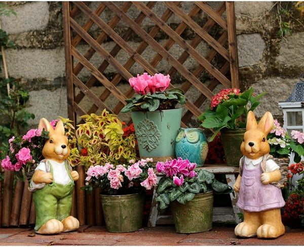 Garden Animal Statues, Large Garden Statues, Large Rabbit Statue for Garden, Bunny Flower Pot, Garden Ornament, Gardening Decoration Ideas-HomePaintingDecor