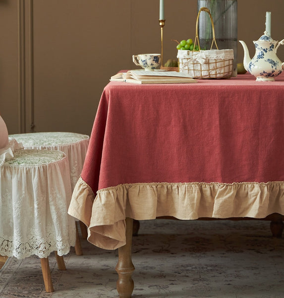 Square Tablecloth for Round Table, Red Modern Table Cloth, Ramie Tablecloth for Home Decoration, Extra Large Rectangle Tablecloth for Dining Room Table-HomePaintingDecor