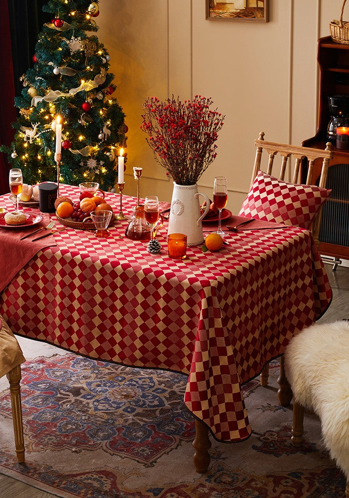Modern Rectangle Tablecloth for Dining Room Table, Red Checked Table Cloth, Square Tablecloth for Round Table-HomePaintingDecor