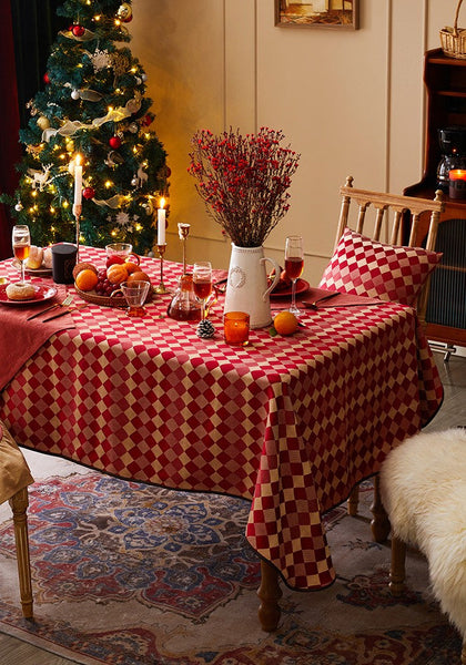 Modern Rectangle Tablecloth for Dining Room Table, Red Checked Table Cloth, Square Tablecloth for Round Table-HomePaintingDecor