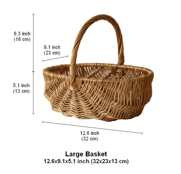 Natural Fruit Basket, Kitchen Storage Baskets, Natural Hand-woven Wicker Storage Basket, Large Picnic Food Basket with Handle, Lovely Willow Weaving Baskets for Vegetable-HomePaintingDecor