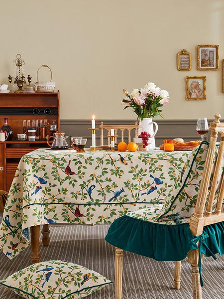 Bird Flower Pattern Farmhouse Table Cloth, Large Modern Rectangle Tablecloth for Dining Room Table, Square Tablecloth for Round Table-HomePaintingDecor