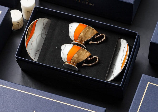 Elegant Royal Ceramic Coffee Cups, 6.8 oz Tea Cup and Saucer in Gift Box as Birthday Gift, Beautiful British Tea Cups, Creative Porcelain Tea Cup Set-HomePaintingDecor