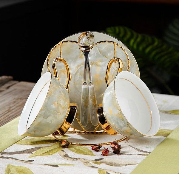 Elegant Ceramic Coffee Cups, Unique Tea Cups and Saucers in Gift Box as Birthday Gift, Beautiful British Tea Cups, Royal Bone China Porcelain Tea Cup Set-HomePaintingDecor