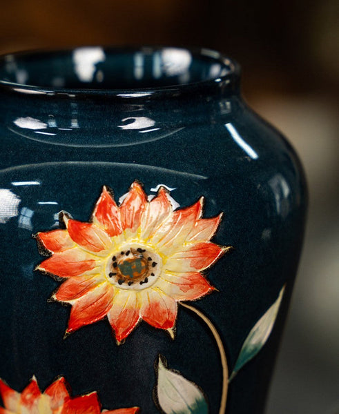 Ceramic Bouquet Vases, Sunflower Vases on Table, Porcelain Flower Vases, Dining Table Centerpiece, Handmade Water Holding Flower Vase-HomePaintingDecor