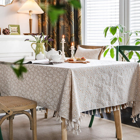 Rustic Flower Pattern Table Covers for Kitchen, Large Rectangle Tablecloth for Dining Room Table, Linen Rectangular Tablecloth for Oval Table, Country Farmhouse Tablecloth-HomePaintingDecor