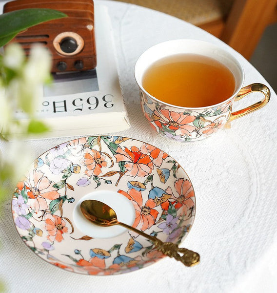 Elegant Ceramic Coffee Cups, Flower Porcelain Tea Cup Saucer Set, British Royal Ceramic Cups for Traditional Afternoon Tea, Unique Tea Cup and Saucer in Gift Box-HomePaintingDecor