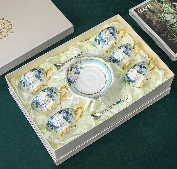 Elegant British Ceramic Coffee Cups, 7.4 oz Tea Cup and Saucer in Gift Box, Royal Porcelain Tea Cup Saucer Set, Rose Flower Pattern Ceramic Cups-HomePaintingDecor