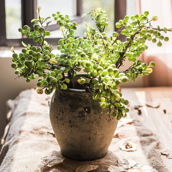 Flower Arrangement Ideas for Living Room, Green Cranberry Fruit Branch, Modern Artificial Flowers for Home Decoration, Spring Artificial Floral for Bedroom-HomePaintingDecor