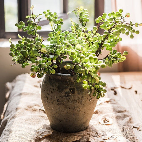 Flower Arrangement Ideas for Living Room, Green Cranberry Fruit Branch, Modern Artificial Flowers for Home Decoration, Spring Artificial Floral for Bedroom-HomePaintingDecor