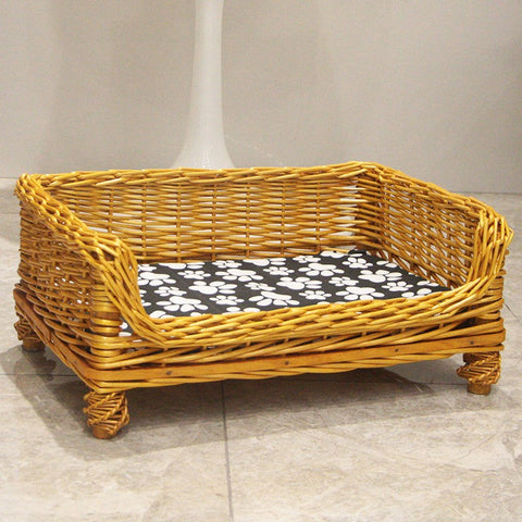 Hand Woven Rattan Cat Beds, Extra Large Natural Wicker Dog Bed with Washable Cushion for Indoor Cats and Dogs-HomePaintingDecor