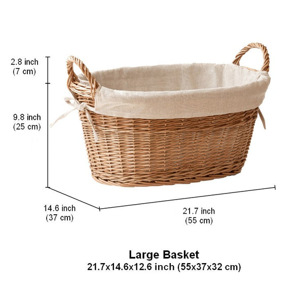 Large Kitchen Round Storage Baskets, Large Food Storage Basket with Handle, Natural Hand-woven Wicker Storage Basket for Clothes, Willow Weaving Baskets for Toys-HomePaintingDecor