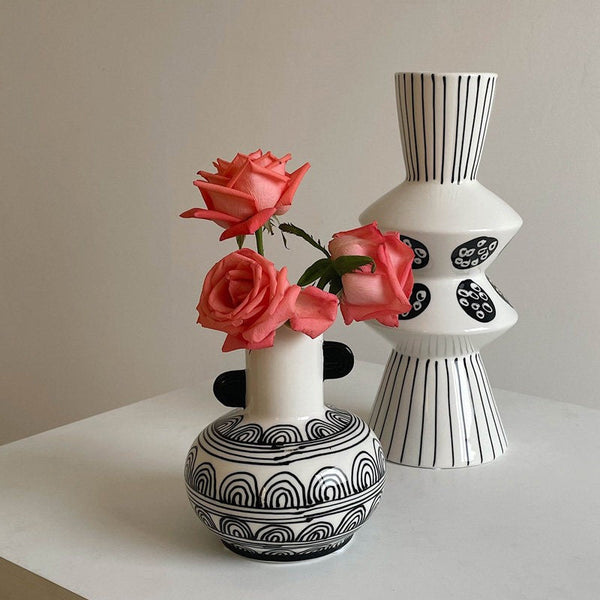 Geometric Porcelain Flower Vases, Handmade Water Holding Flower Vases, Ceramic Bud Vases, Small Flower Vases on Table-HomePaintingDecor