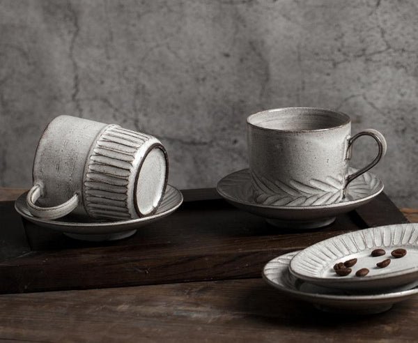 Latte Coffee Cup, Ceramic Coffee Cup, Pottery Coffee Cups, Breakfast Milk Cup, Cappuccino Coffee Mug, Coffee Cup and Saucer Set-HomePaintingDecor