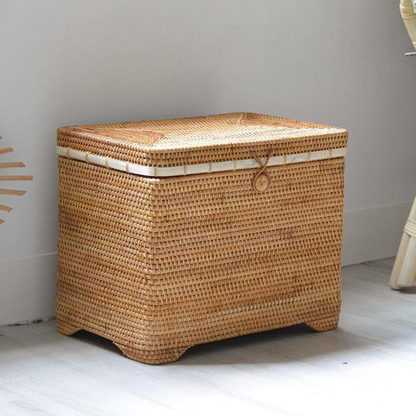 Oversized Storage Baskets for Bedroom, Rectangular Woven Storage Baskets for Clothes, Large Rectangular Storage Basket with Lid, Rattan Storage Case-HomePaintingDecor