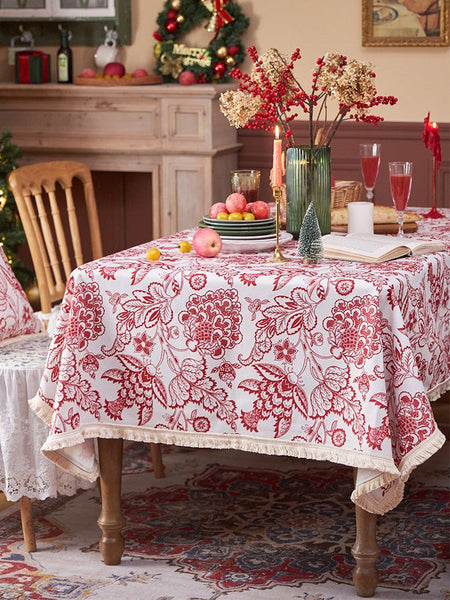 Flower Pattern Tablecloth for Holiday Decoration, Square Tablecloth for Round Table, Large Cotton Rectangle Tablecloth for Home Decoration, Farmhouse Table Cloth Dining Room Table-HomePaintingDecor