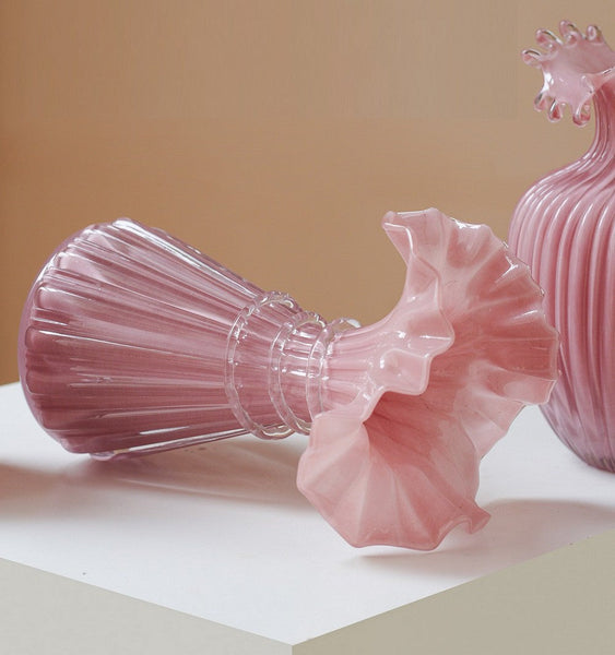 Centerpiece Contemporary Vases on Table, Pink Decorative Glass Vase, Mid Century Glass Vases, Handmade Modern Vases for Bedroom, Modern Glass Vase for Flowers