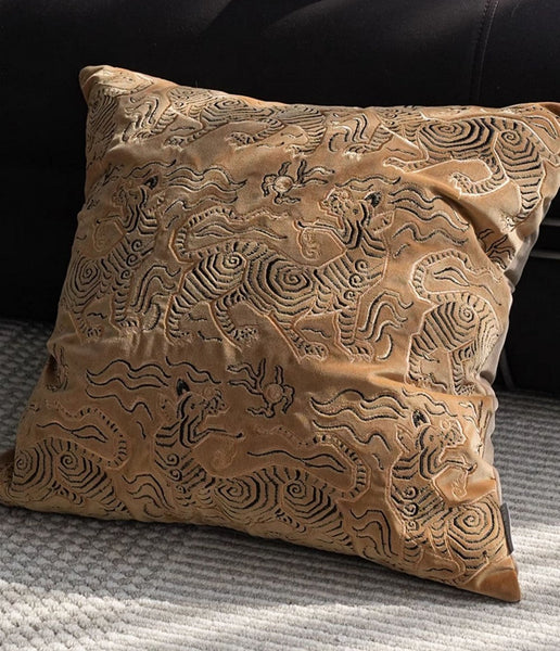 Contemporary Modern Sofa Pillows, Embroidery Tiger Pattern Pillows for Couch, Decorative Throw Pillows for Bedroom, Large Modern Sofa Pillow for Living Room-HomePaintingDecor
