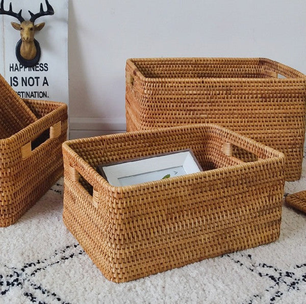 Rattan Storage Baskets, Storage Basket for Shelves, Rectangular Storage Basket for Toys, Storage Baskets for Kitchen, Storage Baskets for Bedroom-HomePaintingDecor